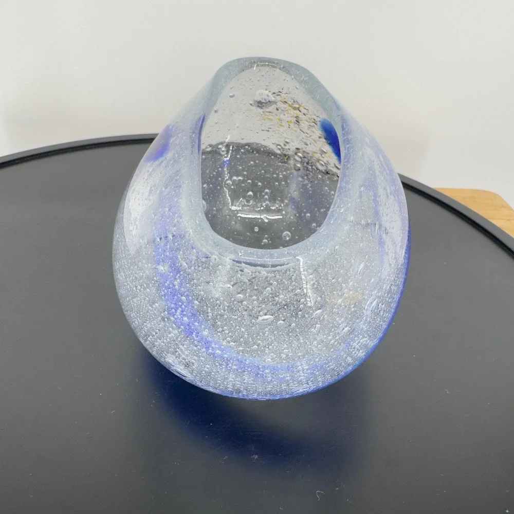 Murano Style Blown Art Glass Cobalt Blue Swirl Controlled Bubble Confetti Heavy